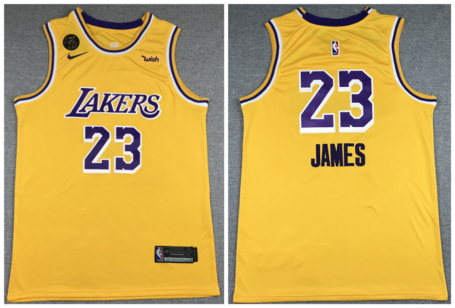 Men's Los Angeles Lakers #23 LeBron James Yellow With KB Patch Stitched NBA Jersey